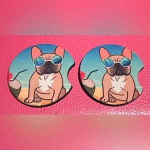 Fawn Frenchie wearing sunglasses coasters. Neoprene. Super absorbent. Standard